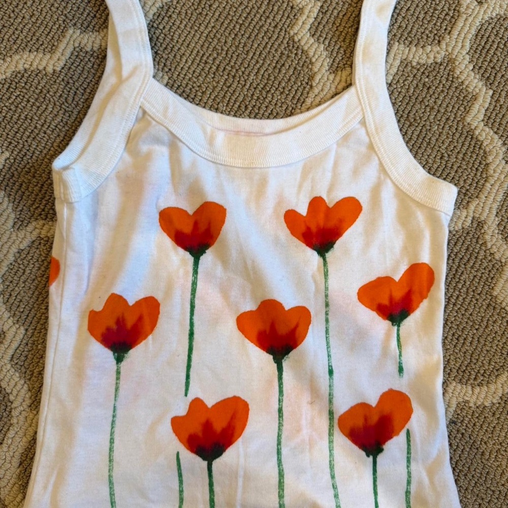 Lisa Says Gah White Crop Top with Red Floral Design